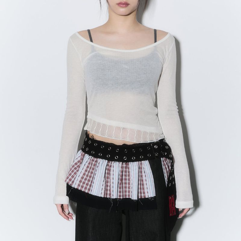 sheer layered unbal sleeve - cream
