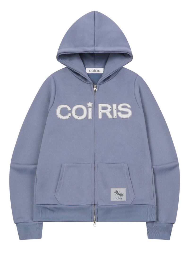 LAVEO DOT APPLIQUE LOGO HOOD ZIP-UP UNISEX (2COLOR) 