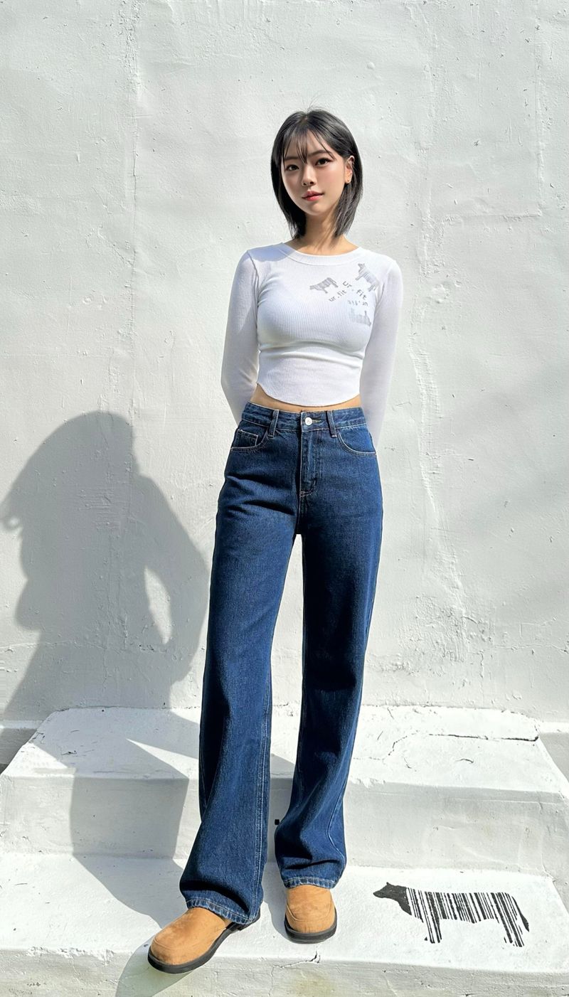 SEMI WIDE DARK BLUE DENIM PANTS code 18306