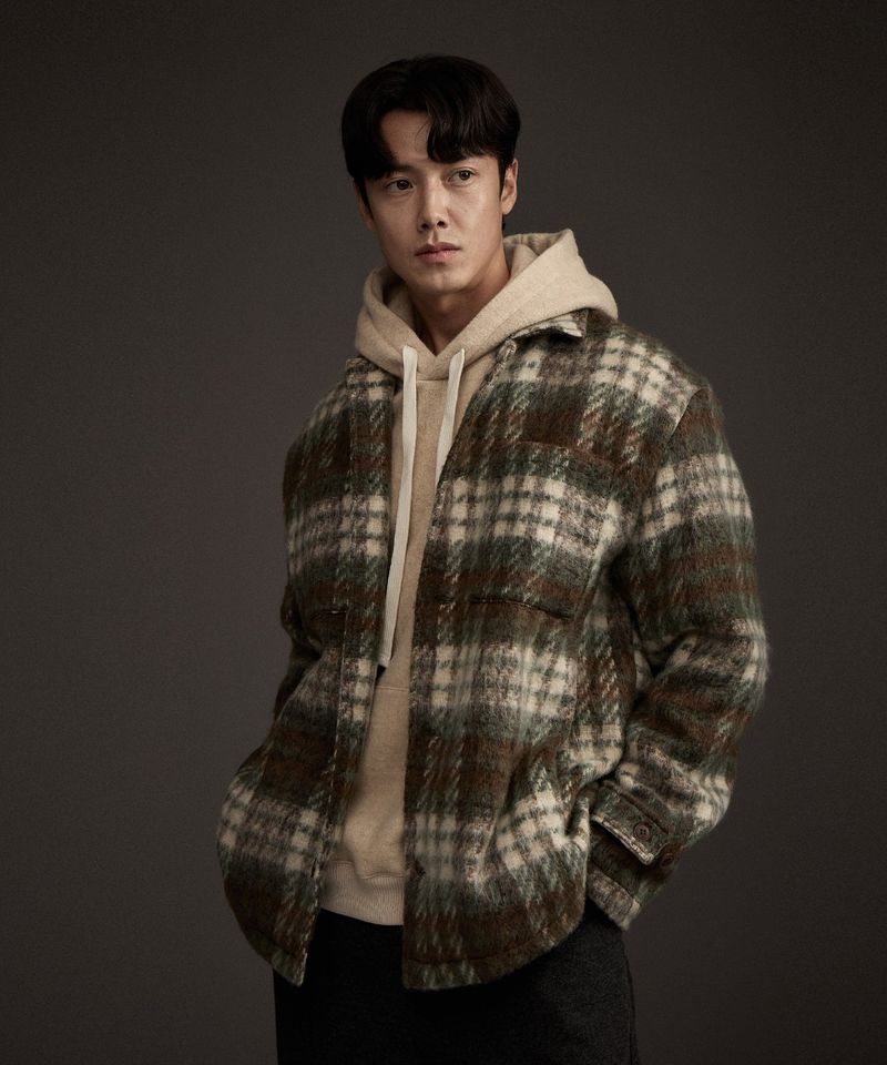 COZY HAIRY CHECK JACKET KHAKI