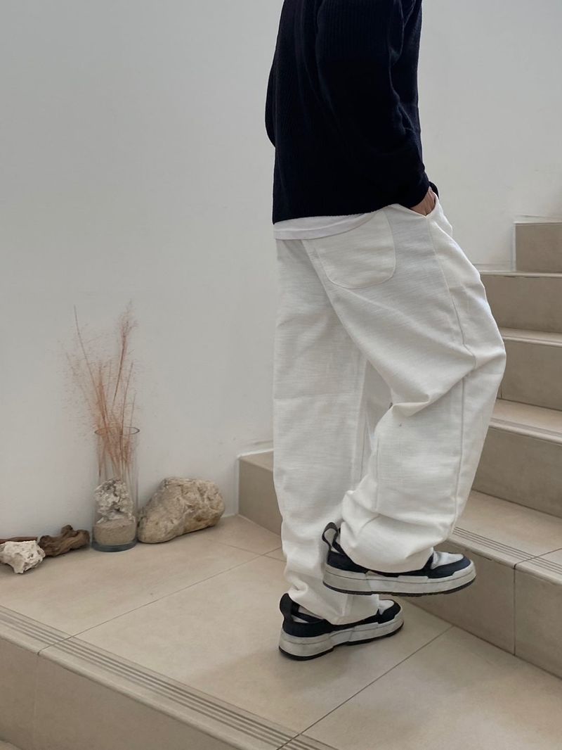 Pastel Balloon Pants White Black 2C