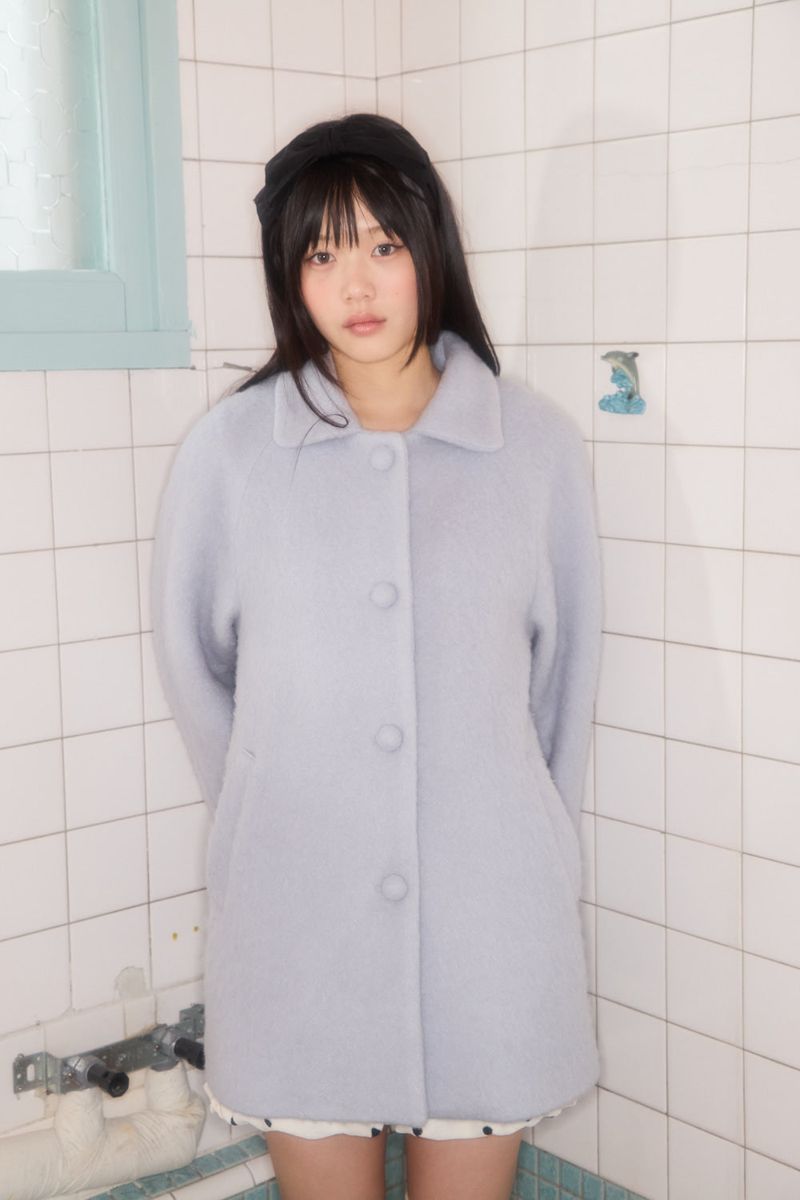 BUBBLE WOOL HALF COAT (BLUE)
