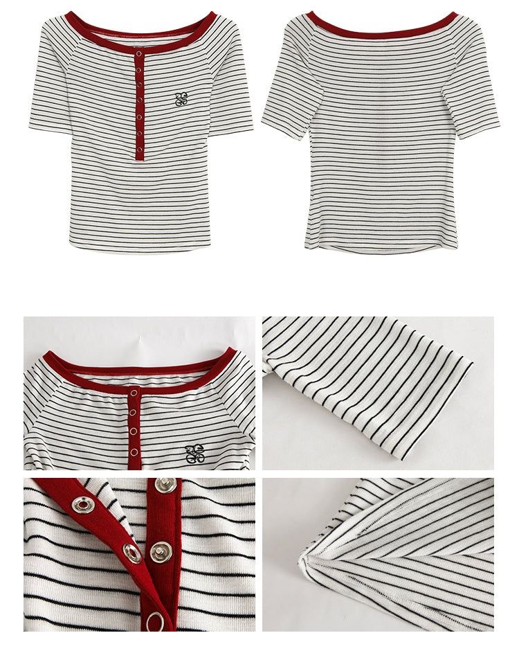 Red Line Stripe Off-Shoulder Top
