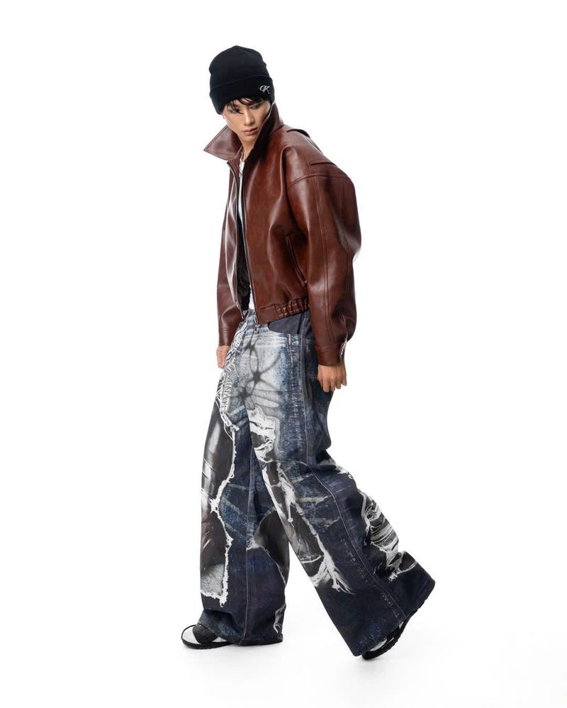 OVERSIZED LEATHER BOMBER JACKET (Brown)