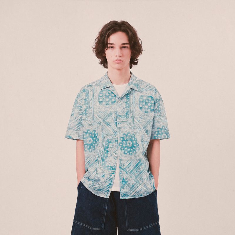 smoke paisley open collar shirt_blue