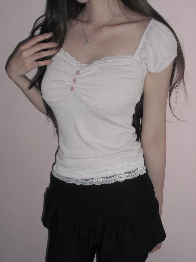 [MADE] Chewing Lace Shirring Tee