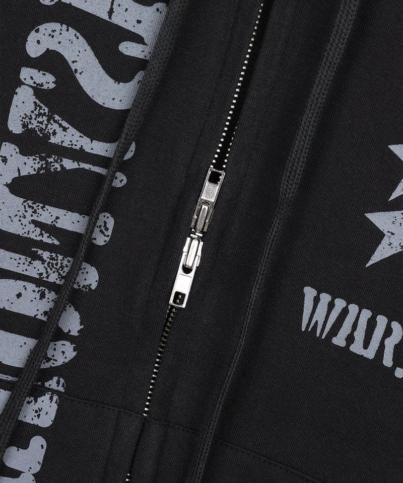 Marine Crack Print Hooded Zip-Up - Black