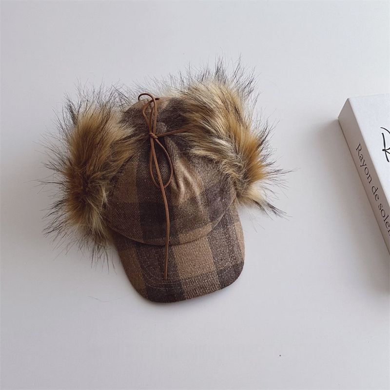 Check Fleece Ear-flap Winter Cap