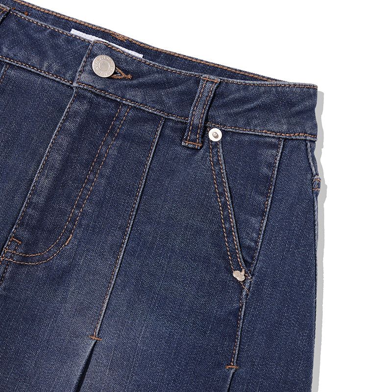 CHERRY DENIM PLEATS MINI SKIRT [BLUE]