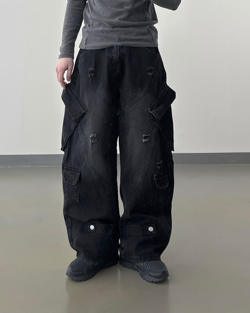 Sel Distressed Cargo Wide Denim