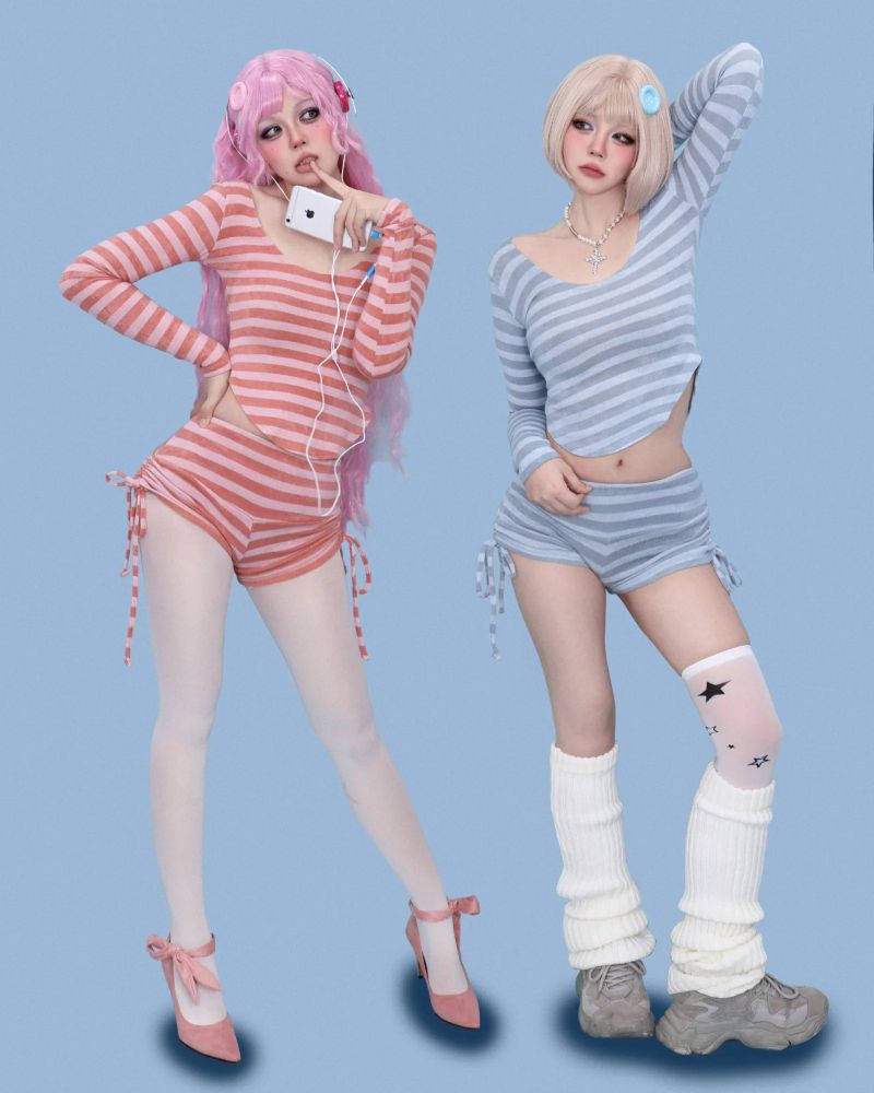 lilly striped crop knit top (3color)