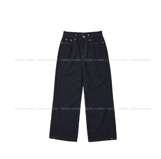 Pin stripe rivet wide denim