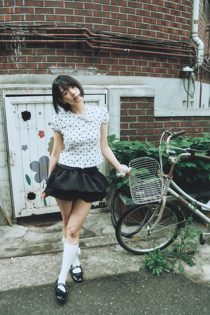 LACE COLLAR DOT PUFF BLOUSE IVORY