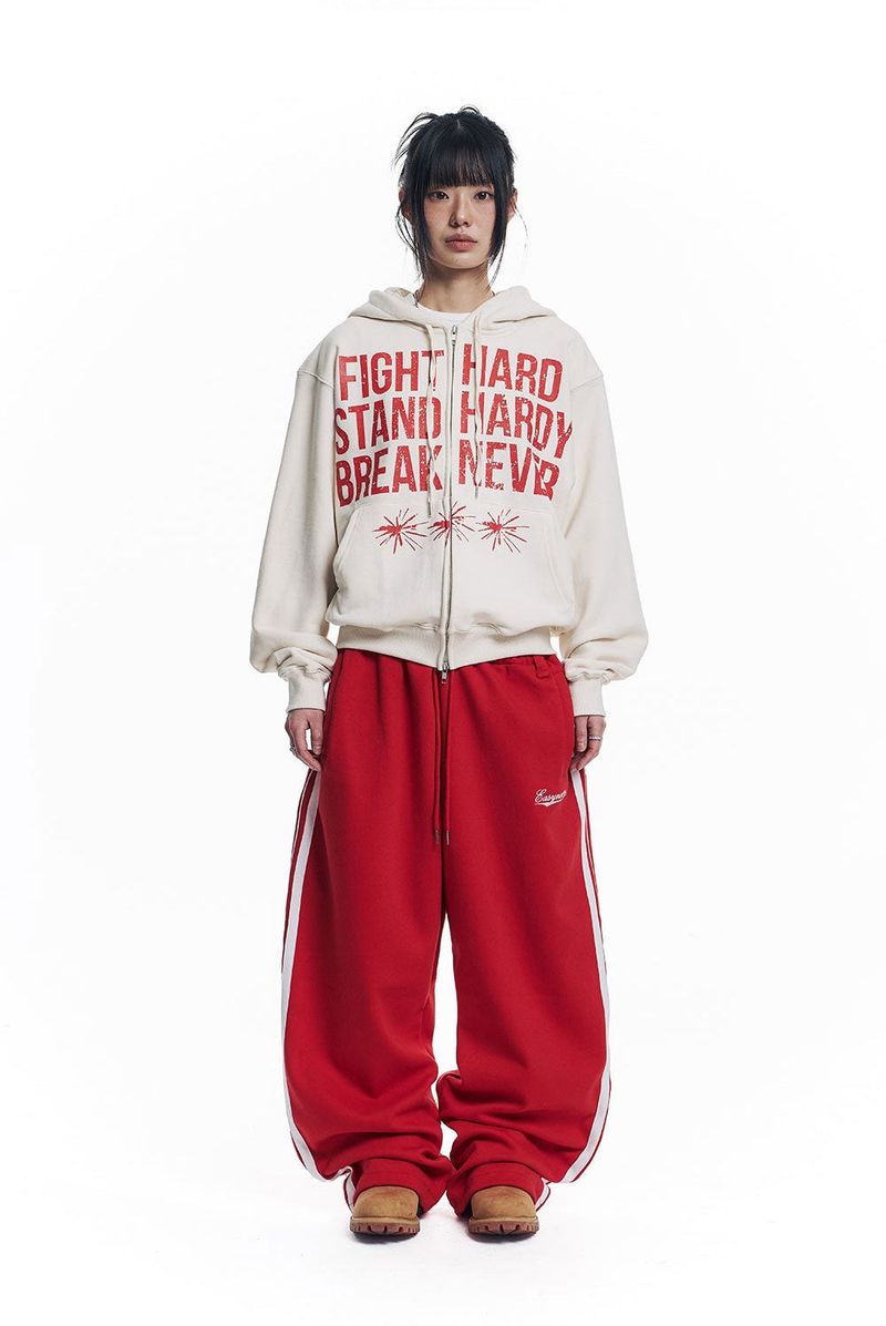 Star Piping Track Balloon Sweat Pants - Red