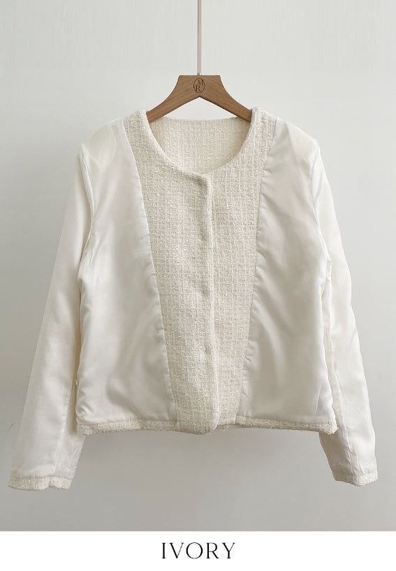 Schuet Round No-Collar Pearl Tweed Jacket