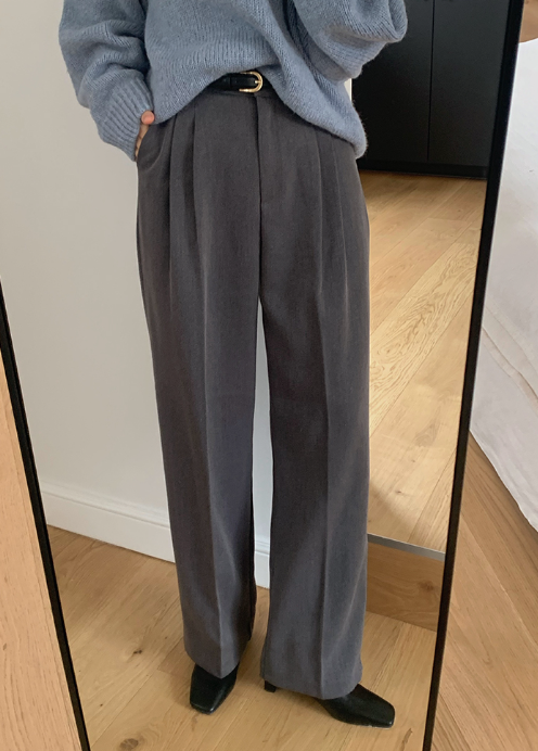 luch wool pintuck wide slacks