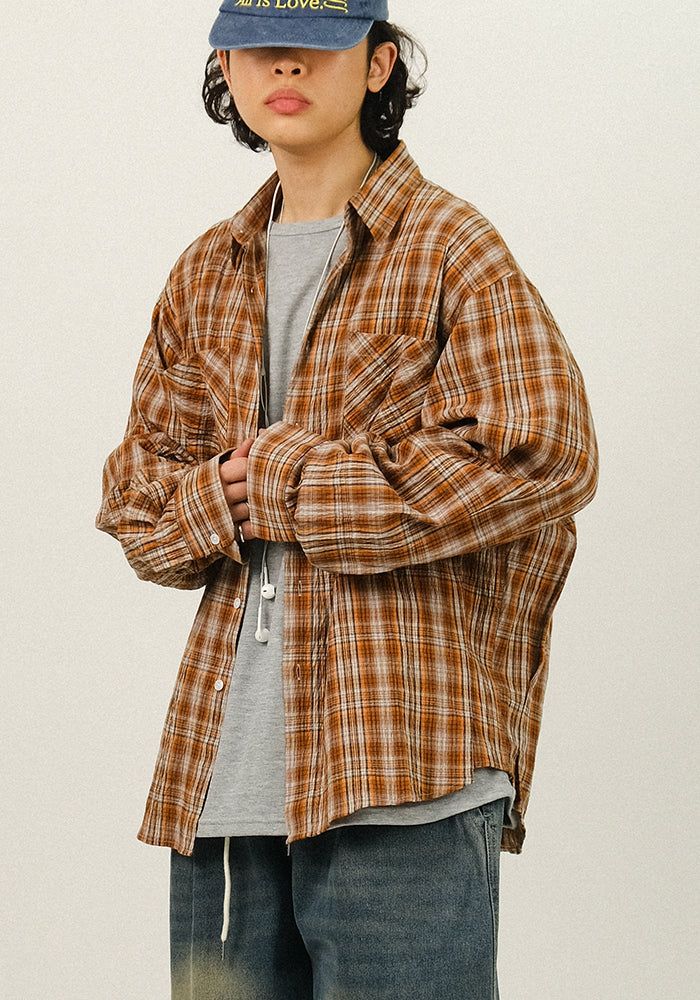 SEMIKAJI（セミカジ）の「TIN Washing Wrinkle Check Shirts（Tops）」