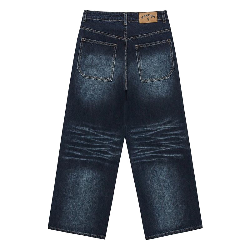 Double Knee Carpenter Wide Denim Pants Blue