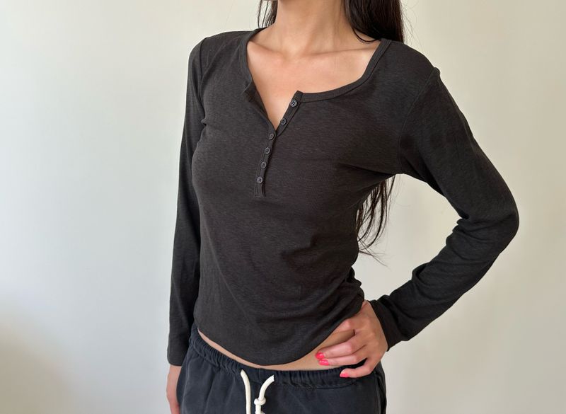 soft button henley top