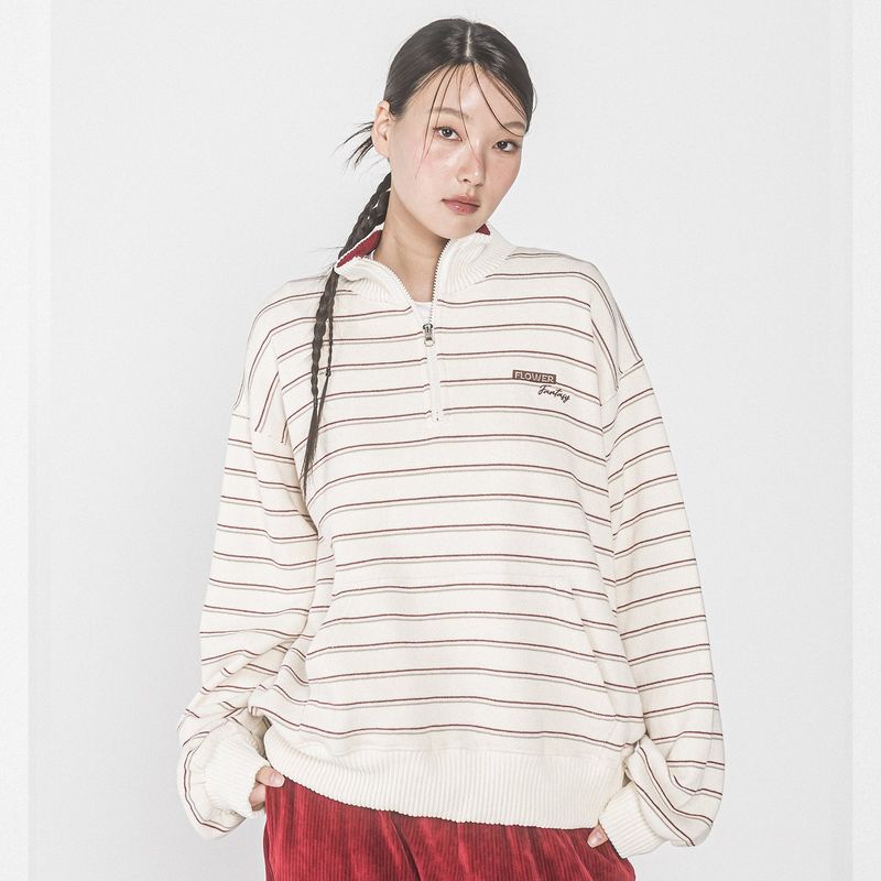 HAVISM（ハヴィズム）の「FF STRIPE HALF ZIP UP SWEATSHIRT(IVORY)（Tops）」