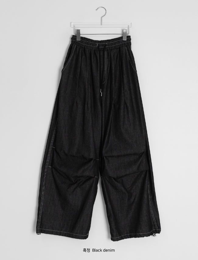 [unisex] Orihi Non-Fade Banding Wide Denim Pants