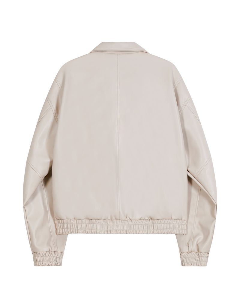 87-STAN030 [Vegan Leather] Voldest Stylish Line Varsity Leather Jacket Ivory