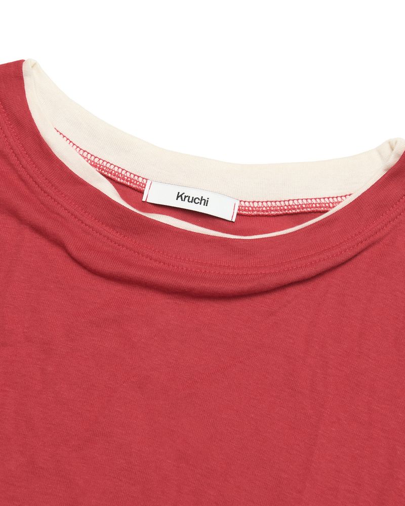 シャーリング レイヤード トップ (RED) 