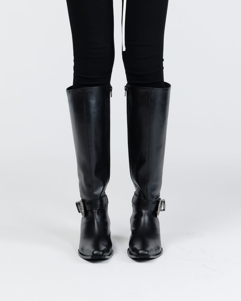 Western buckles long boots