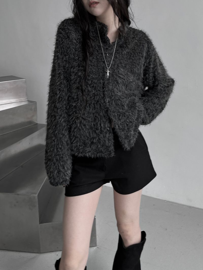 fuzzy airy round knit cardigan (2color)