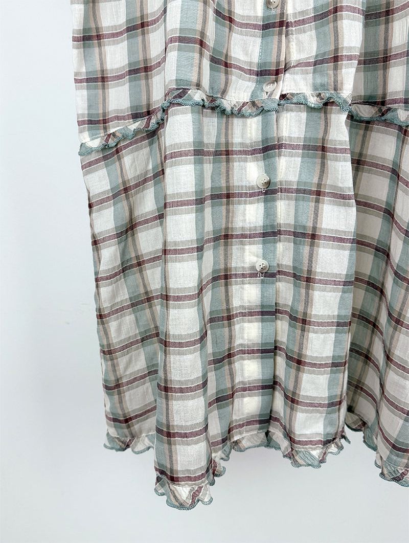 SAGE CHECK FRILL DRESS (2C)