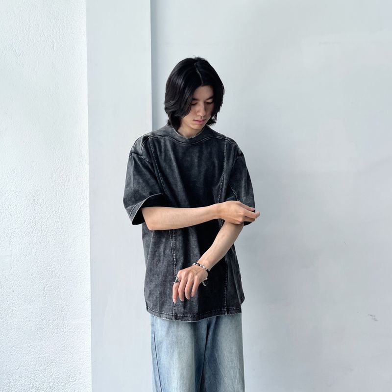 Retro Charcoal Paneled Wide Tee