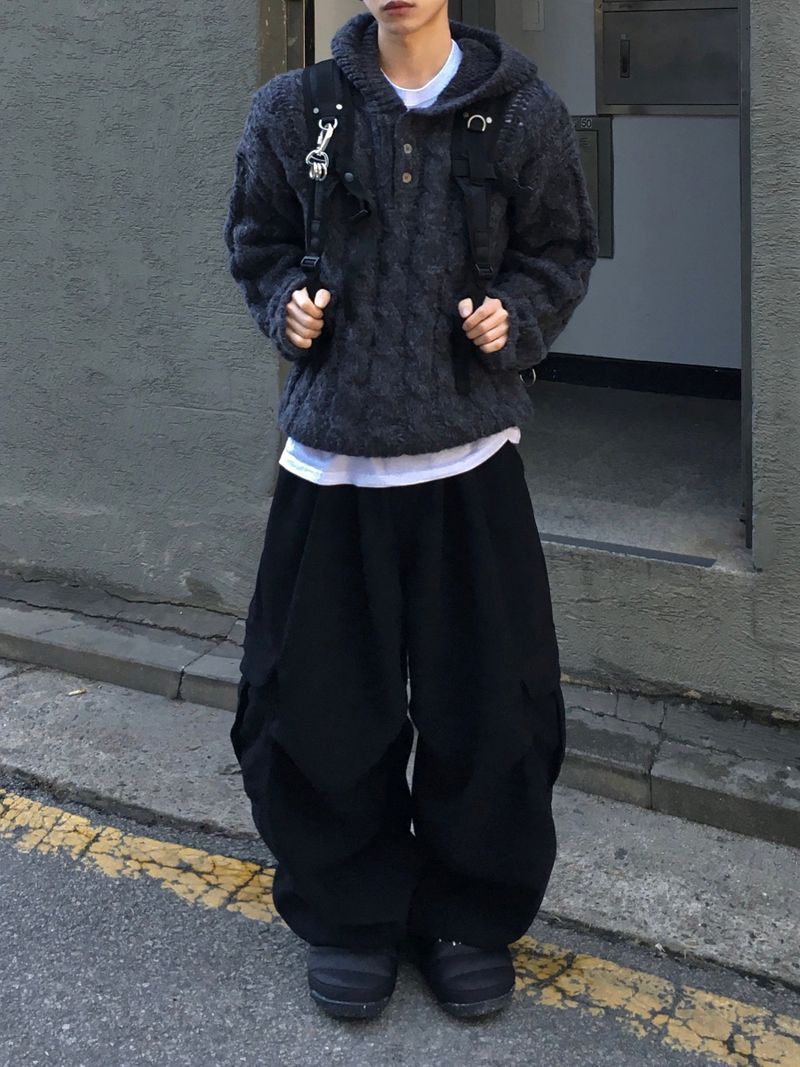 Wit Twisted Henley Neck Hooded Knit 3C