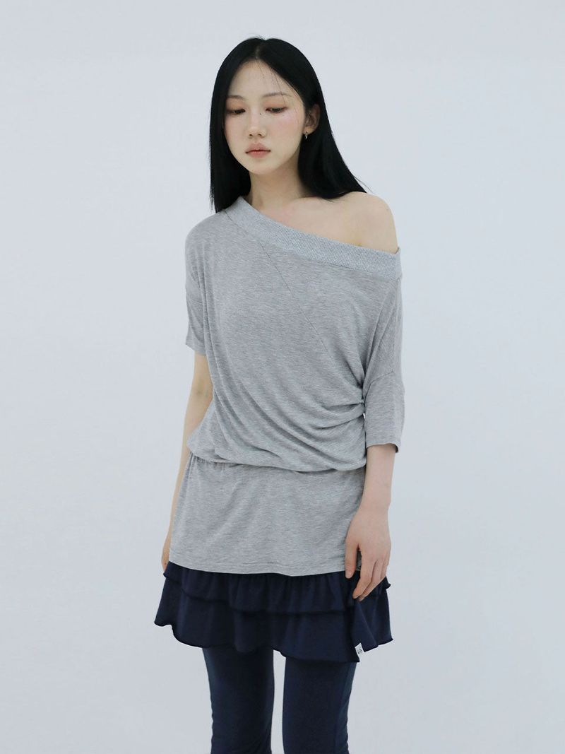 DRAPE BAND OFF-SHOULDER TOP(GREY)