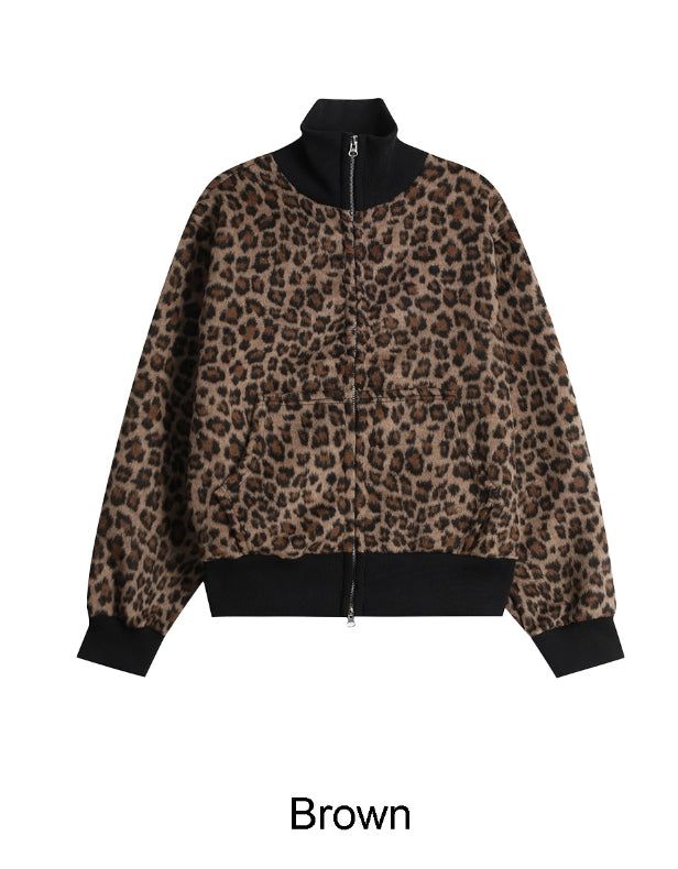Neto Leopard High Neck Zip-up