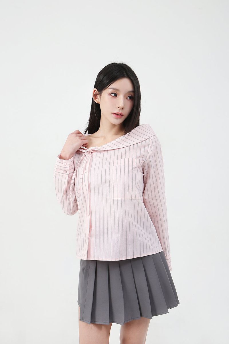 Stripe Offshoulder Blouse_pink