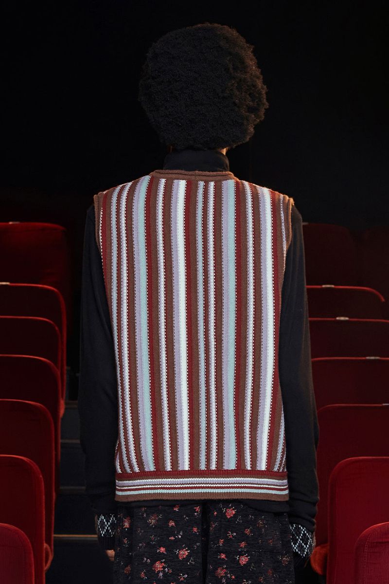 STRIPE ZIP KNIT VEST / BROWN