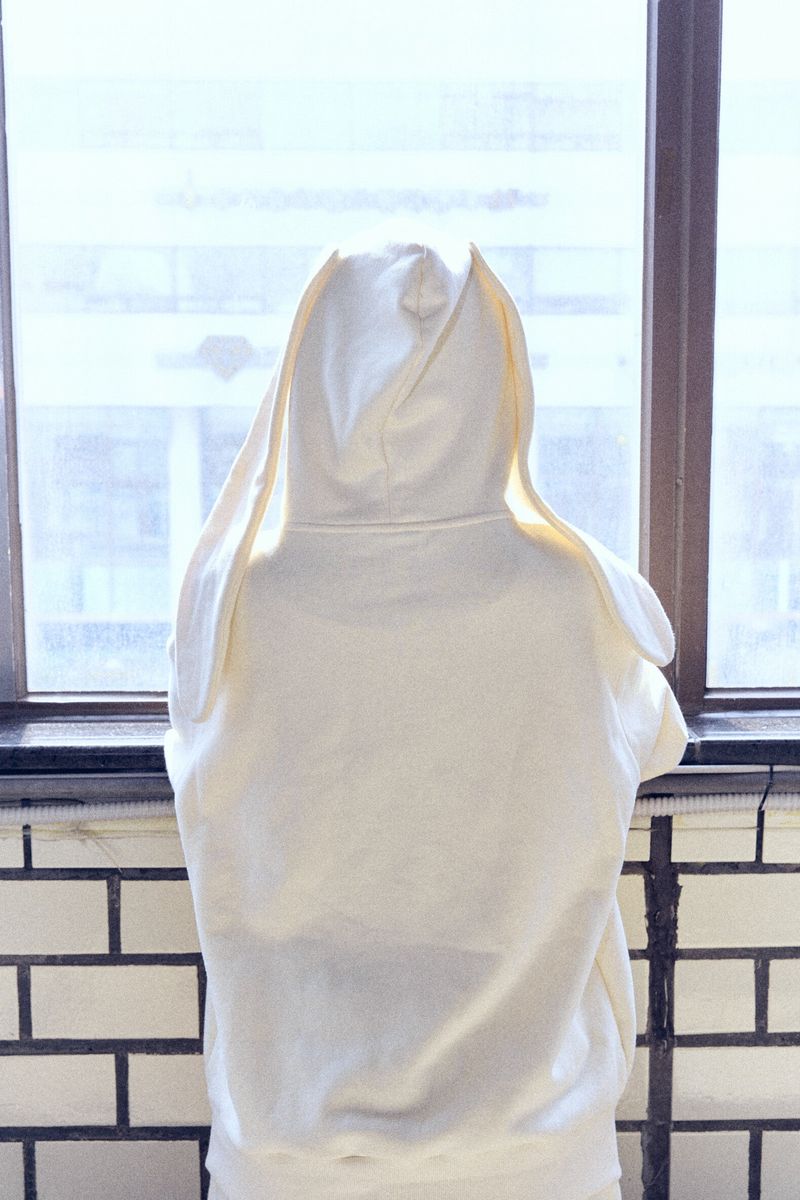 Ribbon bunny hood zip-up (soft yellow)