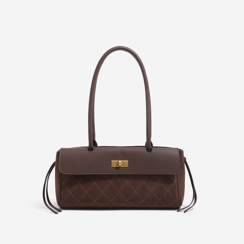 Vintage Jacquard Flap Baguette Shoulder Bag