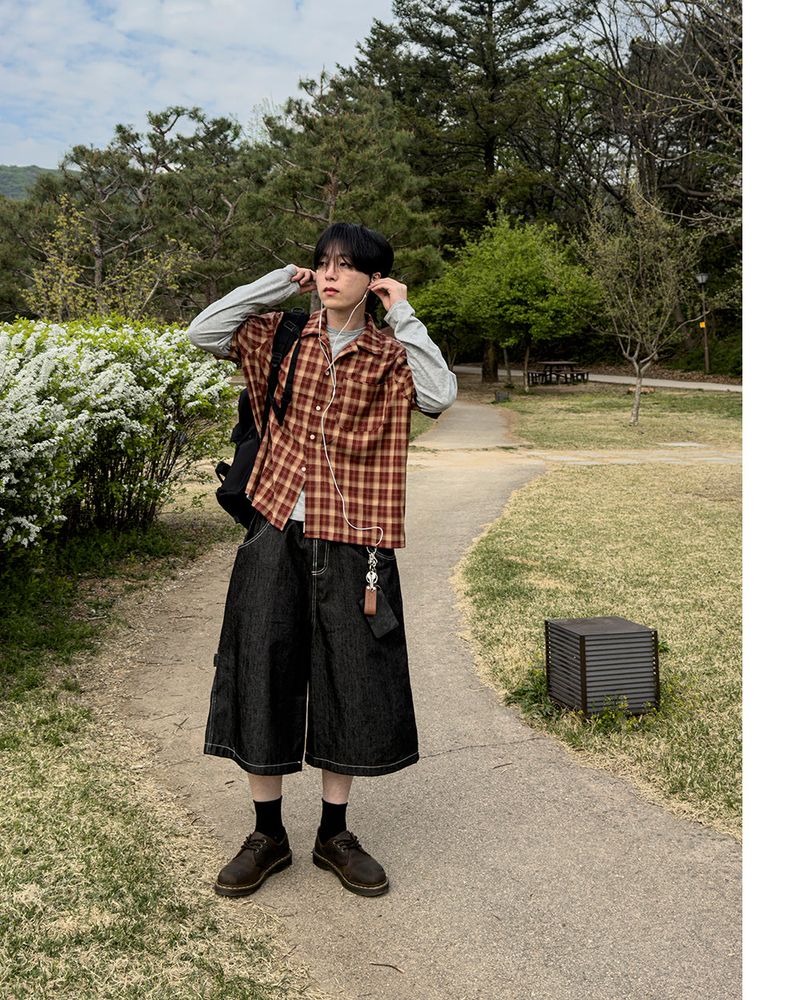 Rendro Square Check Half Shirt