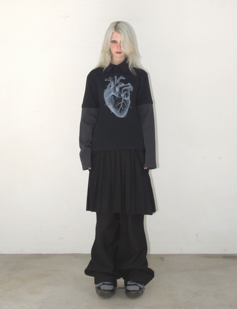 Heart PK layered long sleeve BLACK