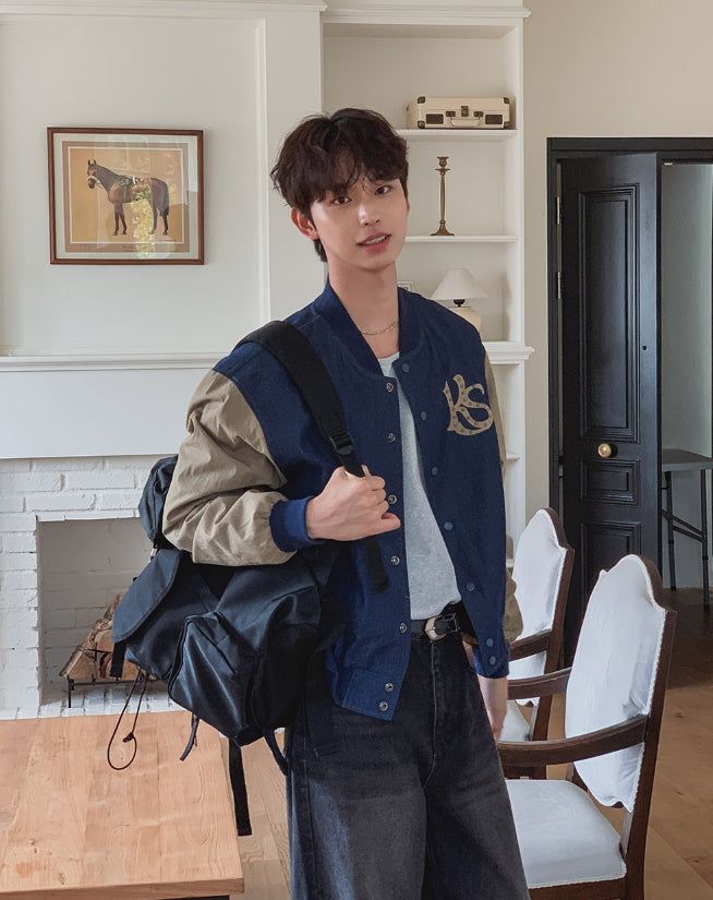 Barent Denim Color Matching Varsity Jacket