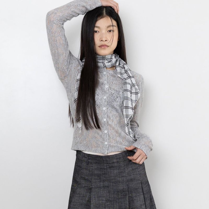 Twister Check Scarf - White