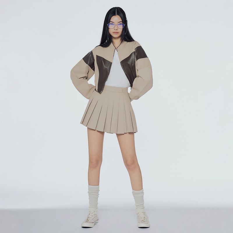 Wrap-front pleated mini skirt