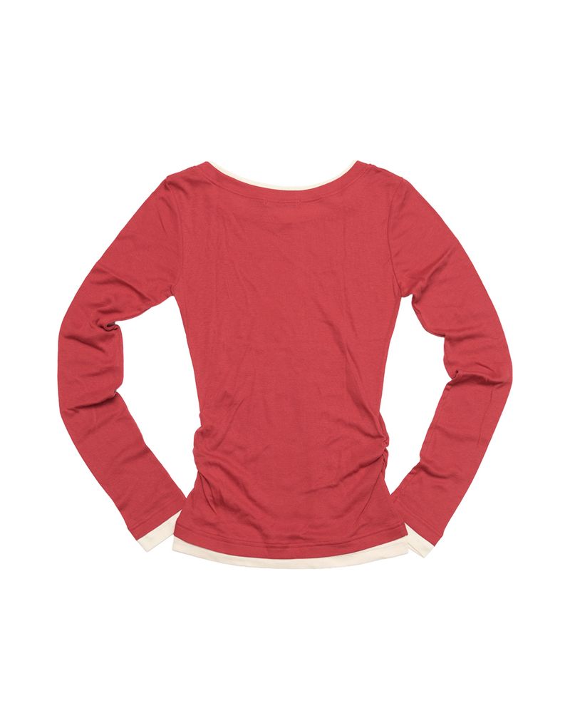 シャーリング レイヤード トップ (RED) 