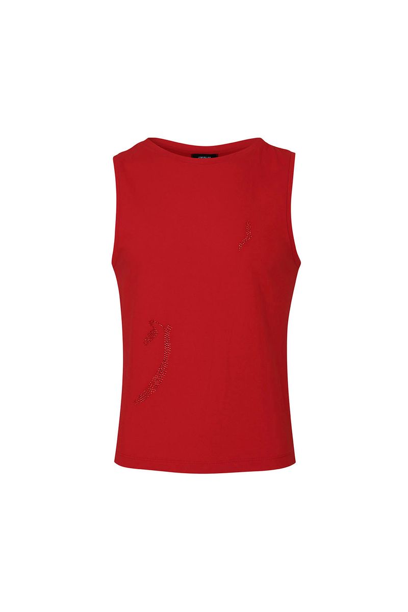 JIMINLEE(ジミンリ)の「RHINESTONE DRAWING SLEEVELESS TOP RED(Tops)」