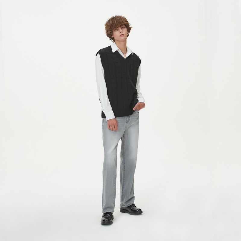 BLOCK LINK KNIT VEST_BLACK