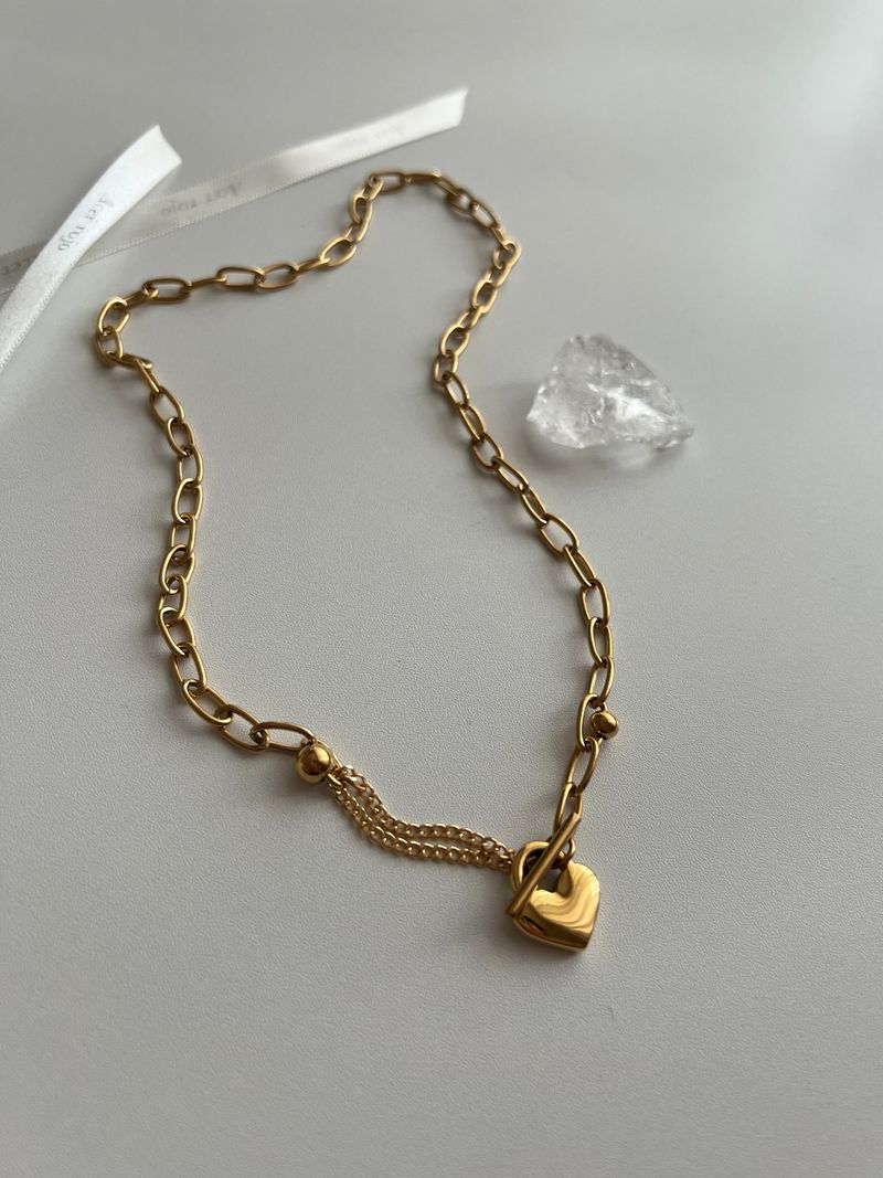 jm Heart Lock Stainless Steel Bold Chain Ball Coin Short Long Necklace