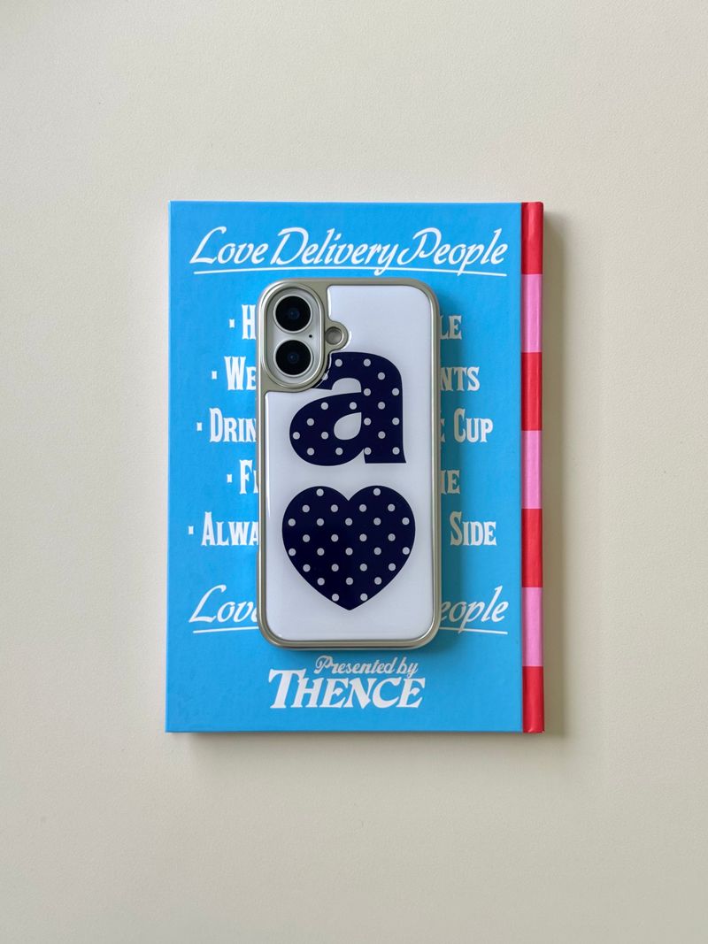 NAVY DOTTY LOVE WHITE Silver Epoxy Case