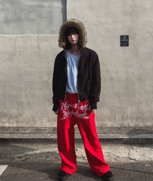 Zenith embroidered brushed wide pants