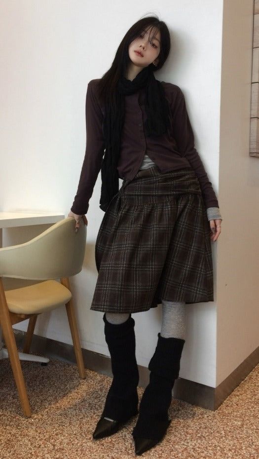 Glen check midi skirt